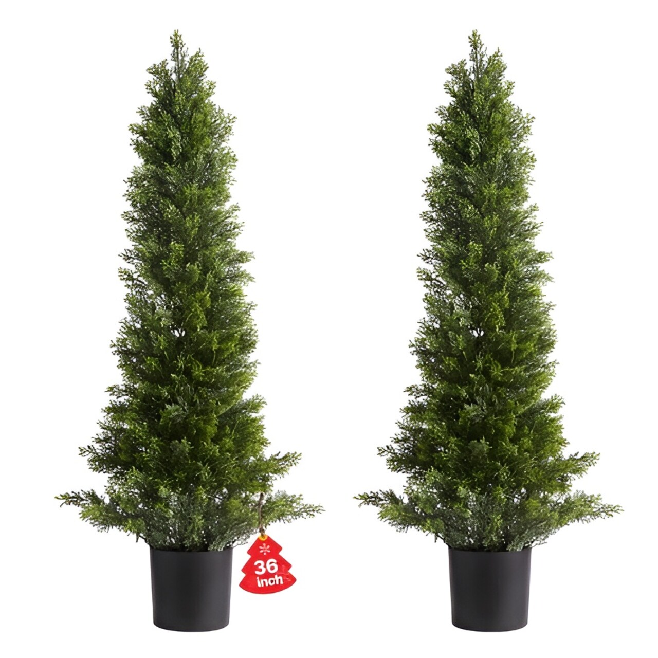 2 Pack Artificial Cedar Topiary Trees Faux Pine Plants for Indoor Outdoor Decor